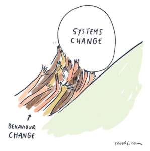 Cartoon: Behaviour Change leads to Systems Change