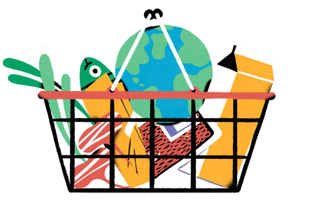 Shopping basket with food and the globe