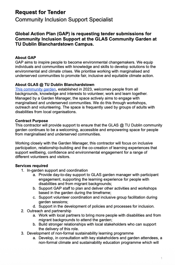 Front page of job description
