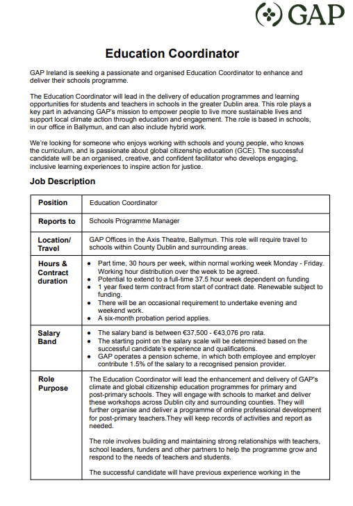 Education Coordinator JD front page