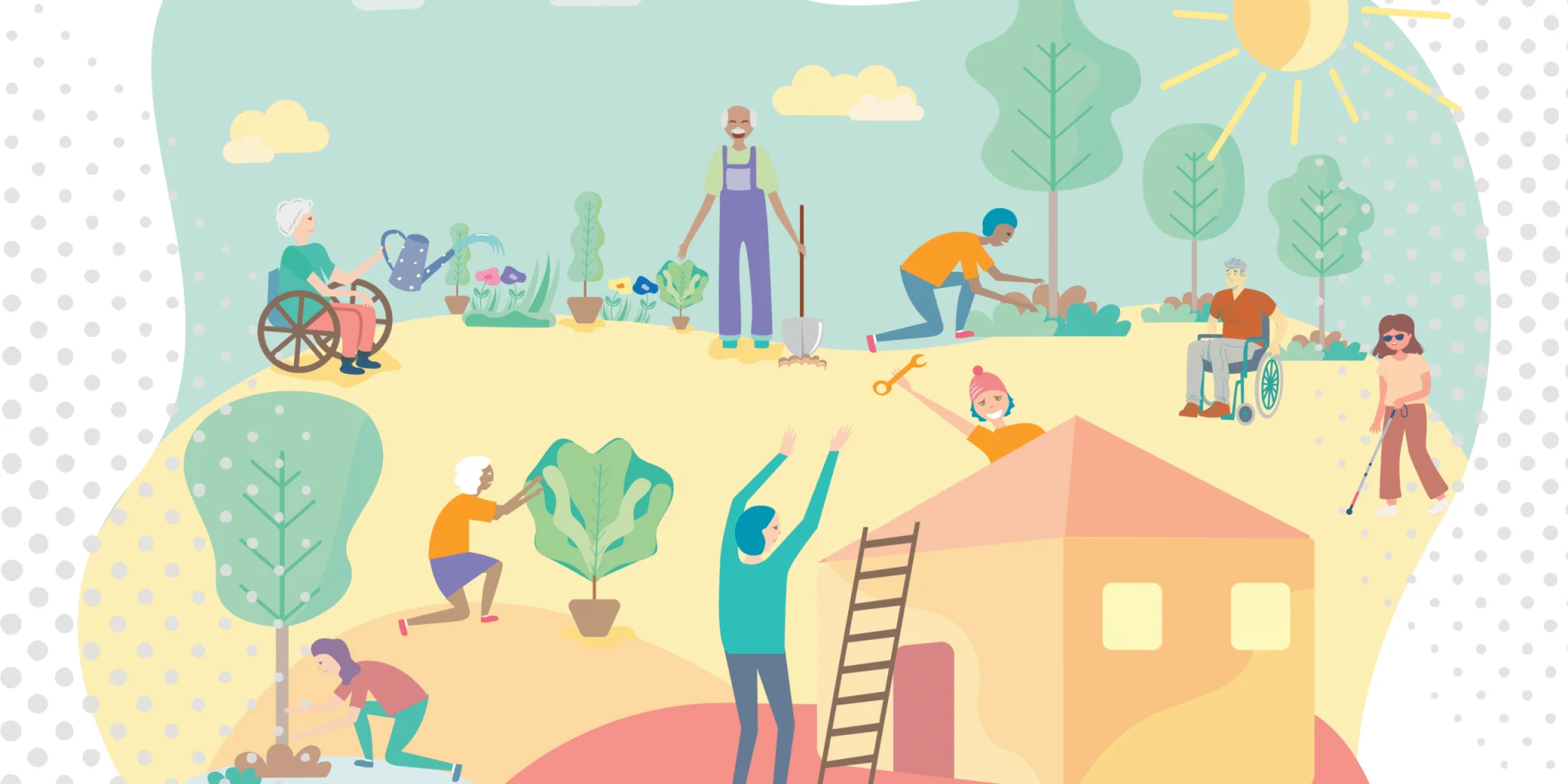 People of all abilities working in a community garden